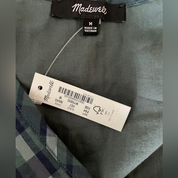 NWT Madewell Marianna Puff-Sleeve Mini Dress in Green Plaid Size Medium - Picture 10 of 12